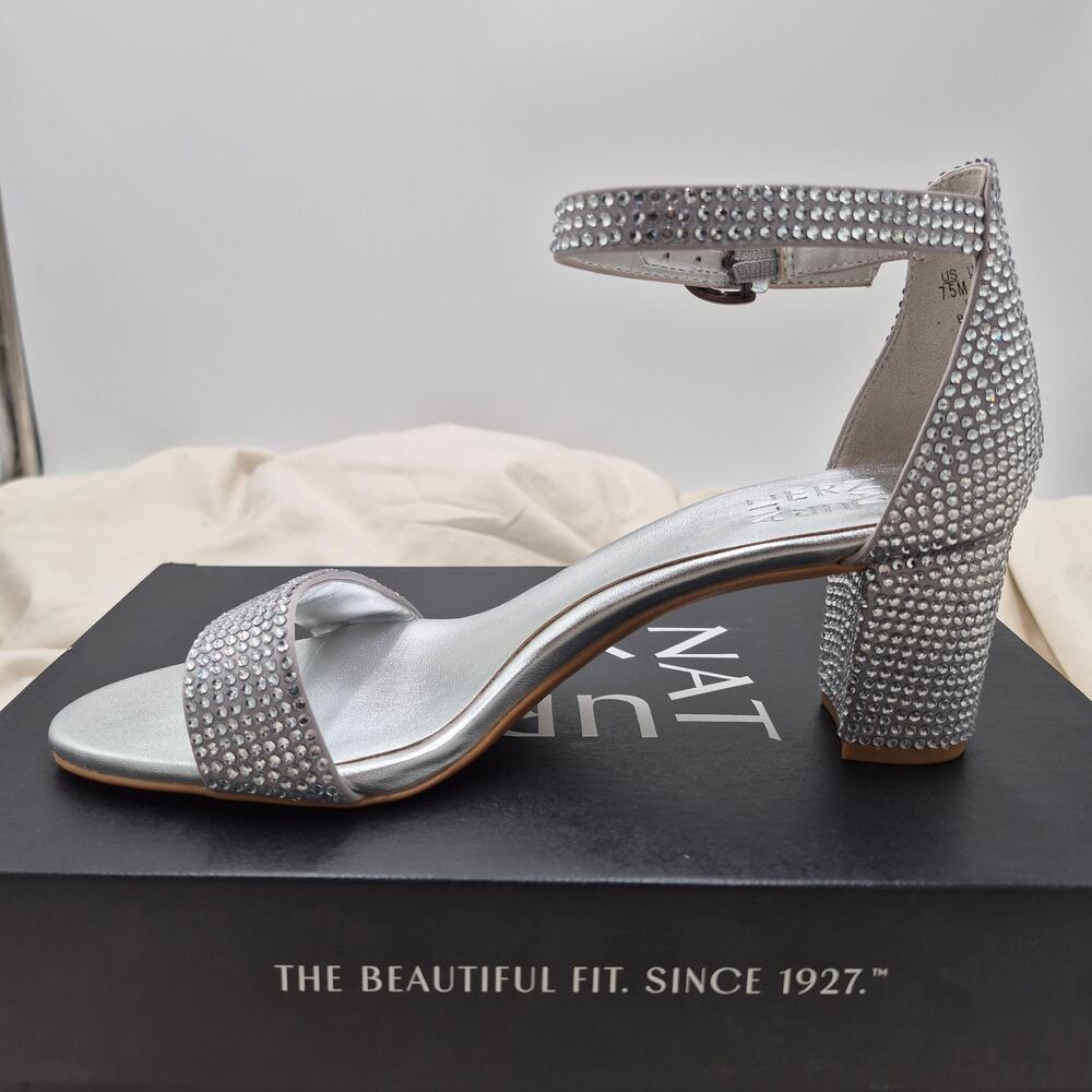 Naturalizer Silver Rhinestone Block Heel Sandals - Picture 2 of 8